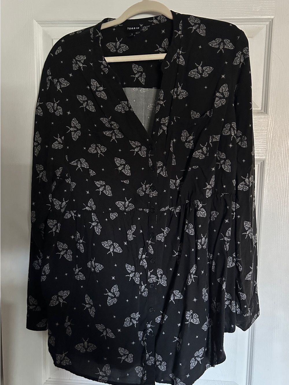 torrid Black Blouse with White Moth Print